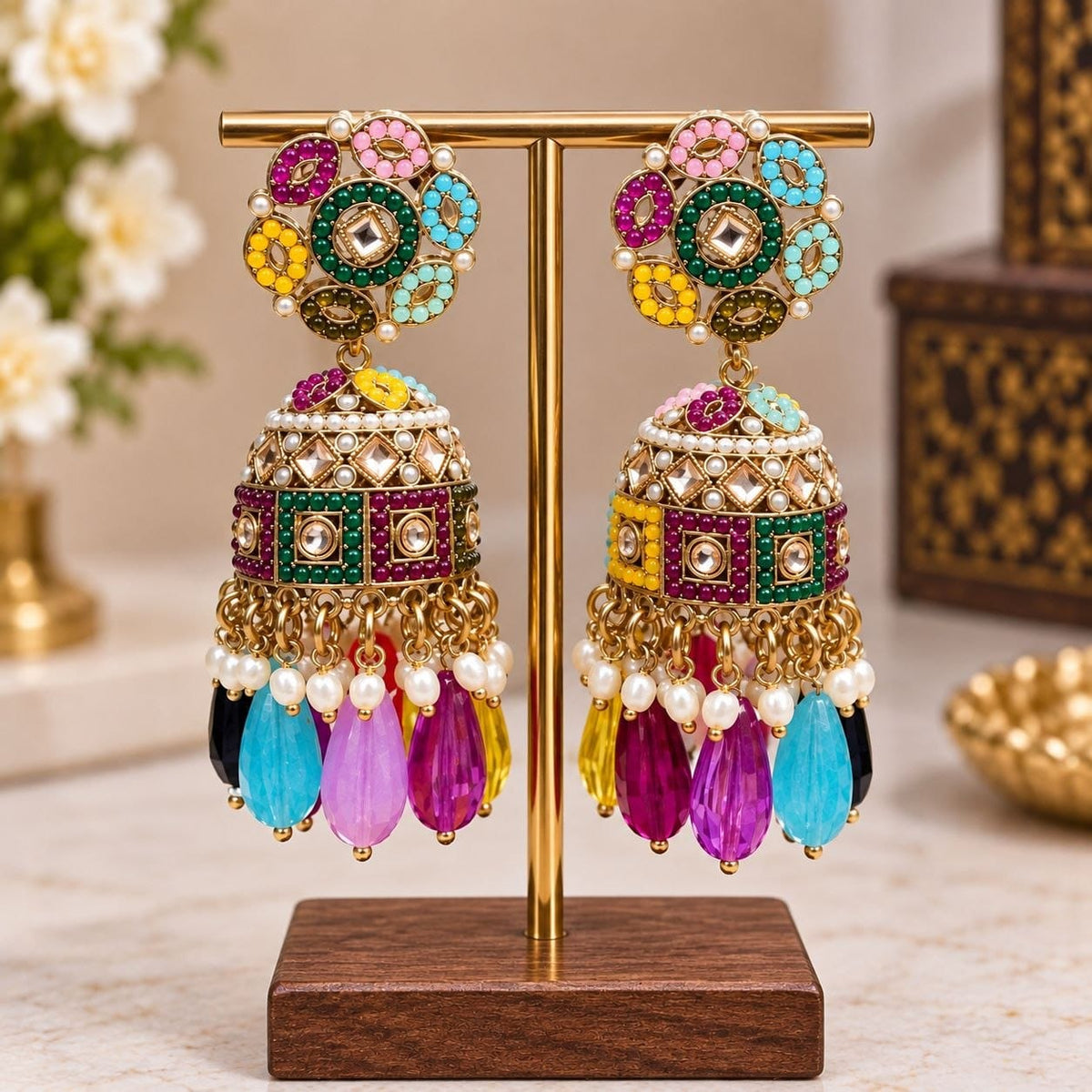 Multicolor Festive Jhumka Earrings - AuraSilve