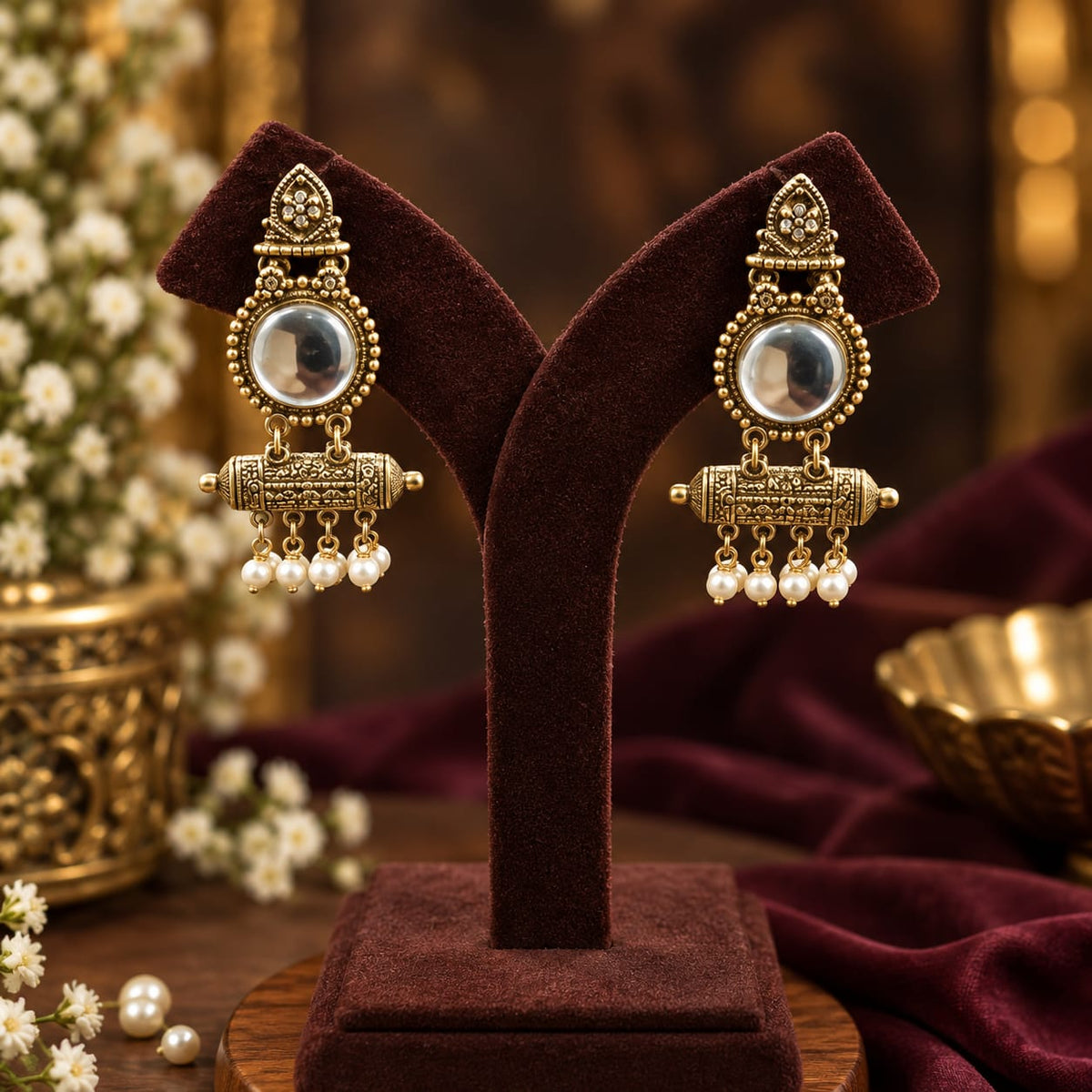 Antique Gold Mirror Drop Earrings - AuraSilve