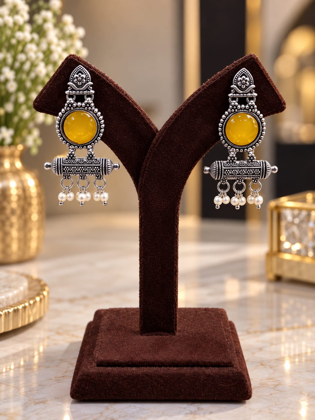 Yellow Stone Antique Statement Earrings - AuraSilve