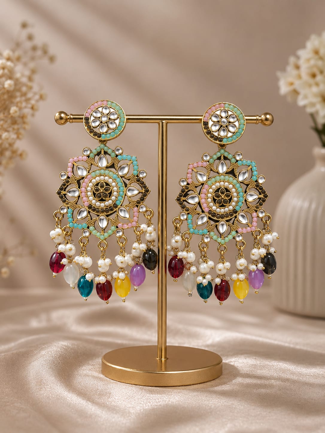 Multicolor Statement Jhumka Earrings - AuraSilve