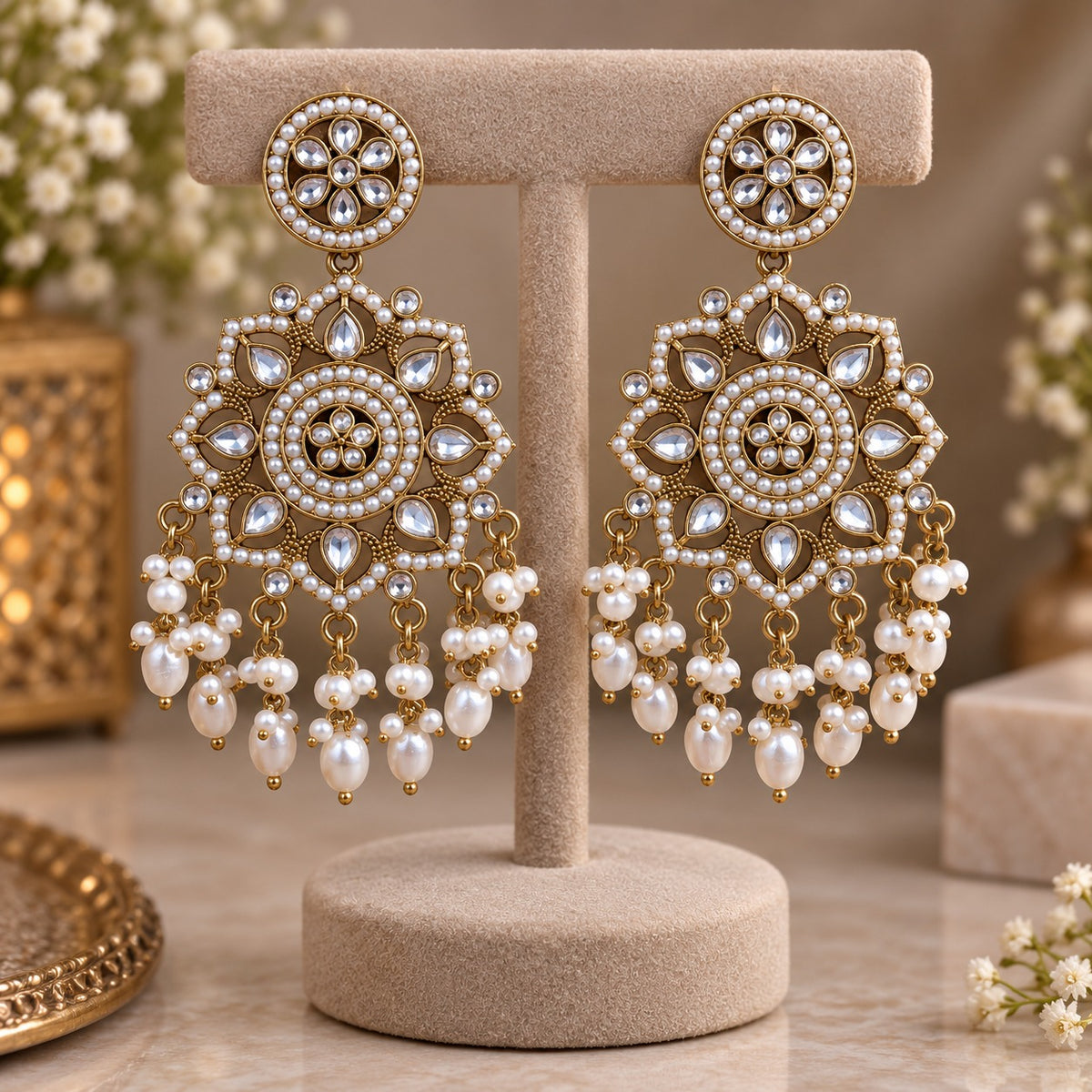 Pearl Floral Statement Earrings - AuraSilve