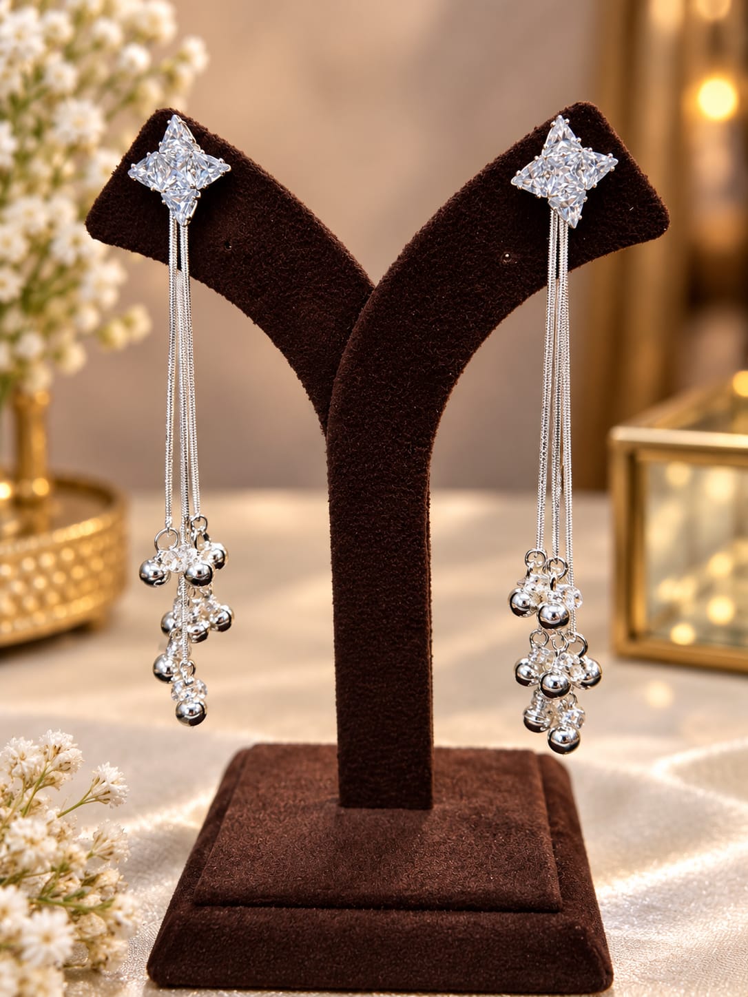 Crystal Star Long Drop Earrings - AuraSilve