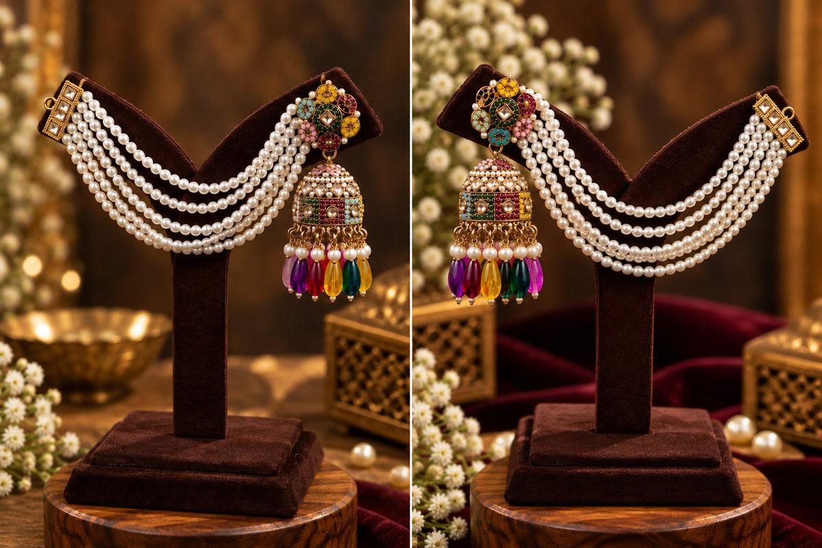 Pearl Multicolor Jhumka Necklace Earrings - AuraSilve