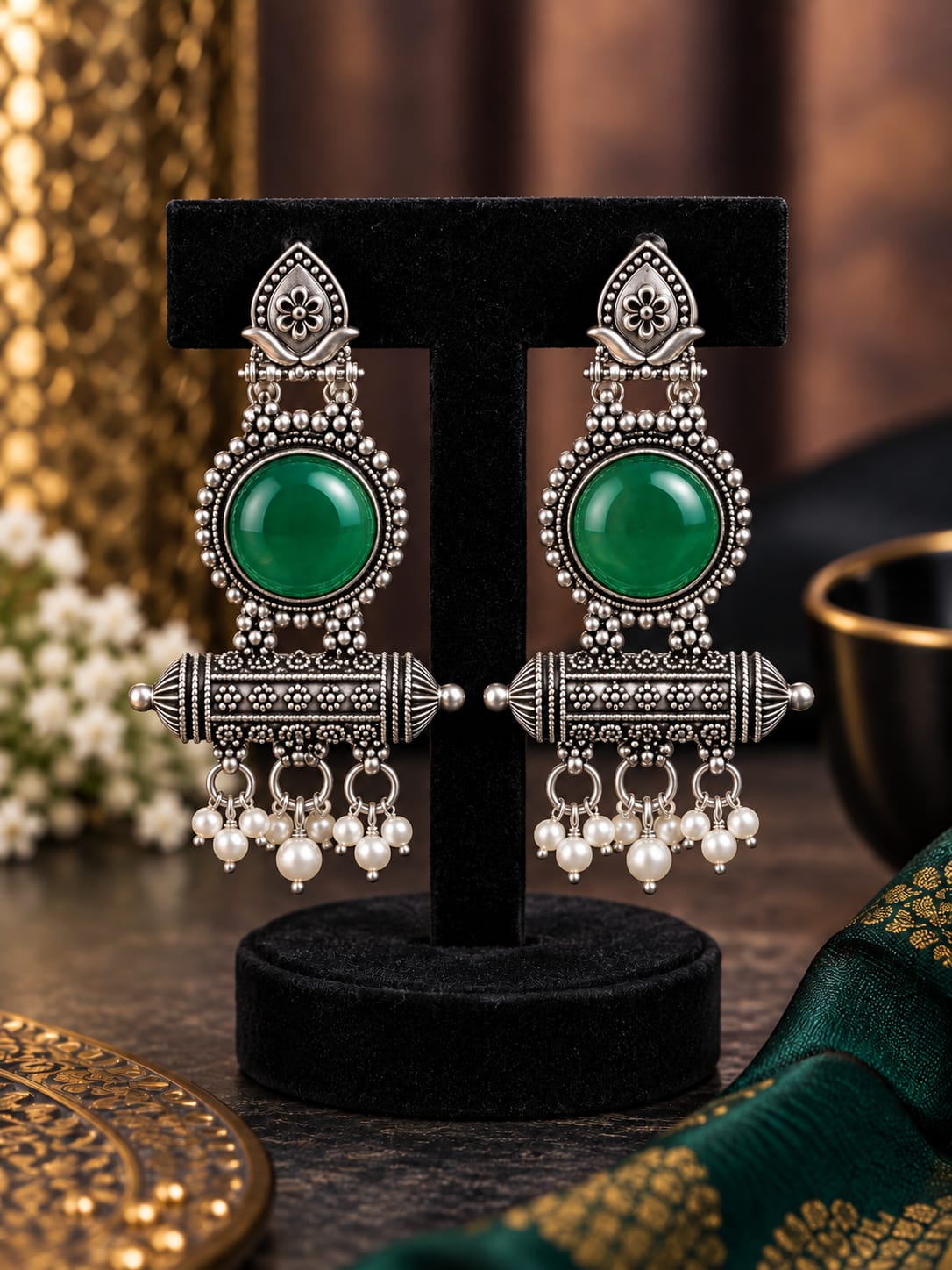 Emerald Green Statement Earrings - AuraSilve