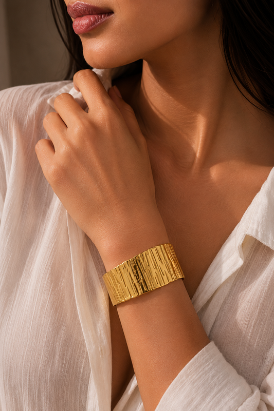 Textured Gold-Tone Wide Bracelet