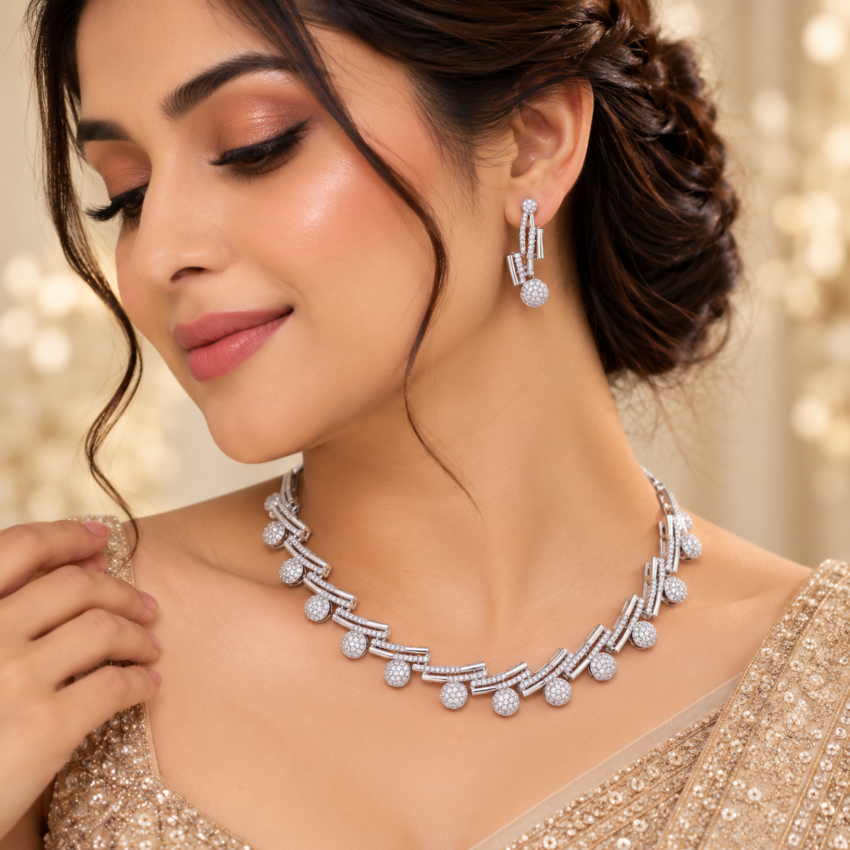 Rhodium Heart Charm Necklace Set